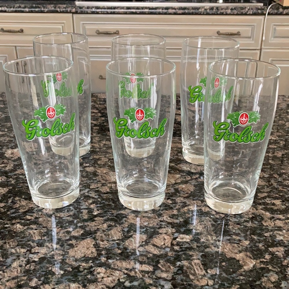 VINTAGE GROLSCH TALL BEER GLASSES SET OF 6 NEW